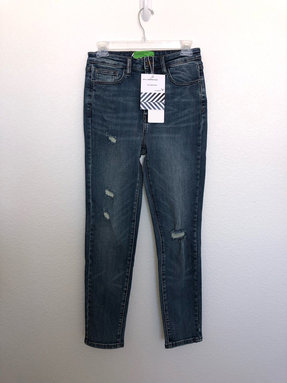 Sandrine Rose High Waisted Straight Fit Indigo Distressed Jeans - 27